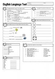 English Worksheet: TEST: To be, the time, demonstratives, indefinite article & plurals 