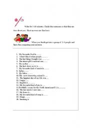 English worksheet: Finish the Sentence