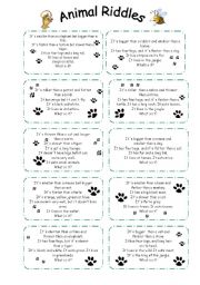 English Worksheet: animal riddles