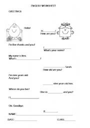 English worksheet: Greetings/Personal ID