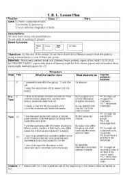 English Worksheet: TBL LESSON PLAN (1/3)