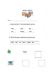 English Worksheet: school objects