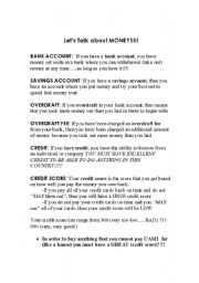 English Worksheet: Lets Talk About Money