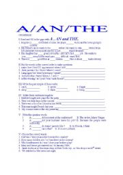English Worksheet: Articles and past tense