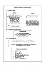 English Worksheet: ways to give thanks during thanksgivens