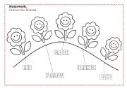English Worksheet: color the flowers