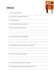 English worksheet: Partner Interview (first lesson)
