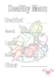 English worksheet: Healthy Menu