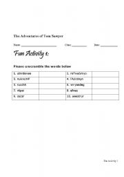 English Worksheet: The Adventure of Tom Sawyer Fun Activity