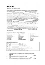 English Worksheet: London nd New York: two cities, one price