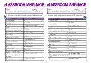 English worksheet: Classroom language