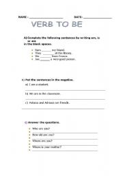 English worksheet: Verb To Be