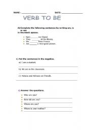 English Worksheet: Verb To Be