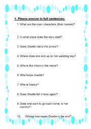 English worksheet: enchanted movie worksheet