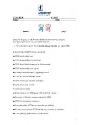 English worksheet: boys vs girls