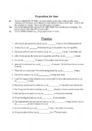 English Worksheet: Prepositions of Time - Worksheet