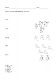 English worksheet: numbers and colors