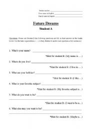 English worksheet: Conversation Practice: Future Dreams