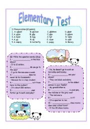 English Worksheet: Elementary Test