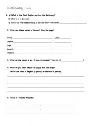 English worksheet: dictionary fun