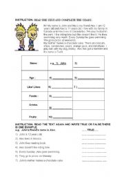 English Worksheet: Simple Present Reading 