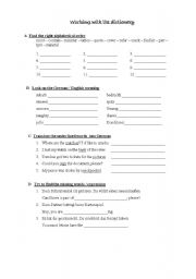 English Worksheet: working with the dictionary