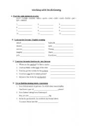 English worksheet: dictionary work