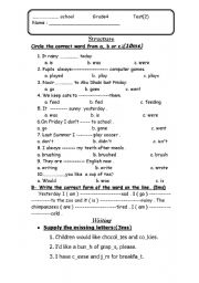English Worksheet: grammar and writing test