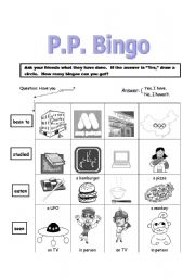 English worksheet: Present Perfect Bingo