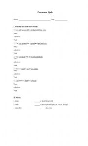 English Worksheet: Parts of Speech Quiz