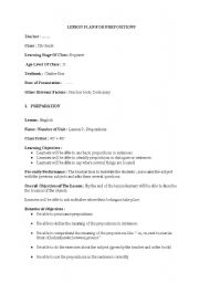 English worksheet: Lesson plan for prepositions