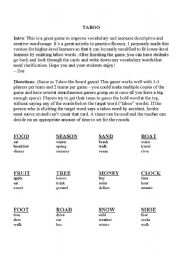 English Worksheet: Taboo Game 