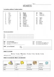 English worksheet: NUMBERS + the DATE