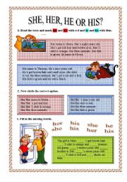 English Worksheet: SHE,HER,HE or HIS