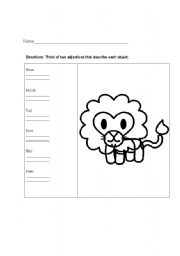 English worksheet: Describe the lion (adjectives activity)