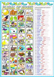 THE PLURAL OF NOUNS - COMPLETE AND MATCH (B&W VERSION INCLUDED)