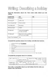 English Worksheet: Describing a holiday