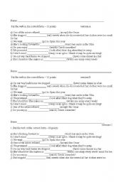 English Worksheet: short test on verb patterns ( gerund and infinitive) - 3 versions on 1 sheet