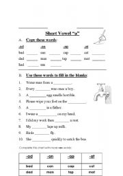 English Worksheet: Short Vowel a words