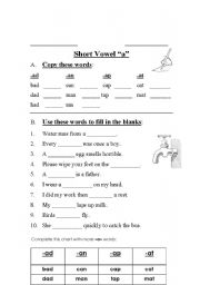 English worksheet: Short Vowel a words