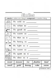 English Worksheet: Similes
