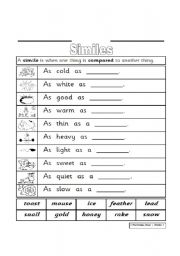 English worksheet: Similes