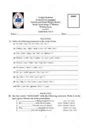 English worksheet: written test for level 2 