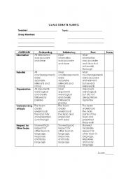 English Worksheet: Debate Rubric