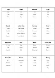 English Worksheet: Taboo Cards