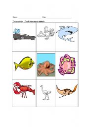 English Worksheet: The ocean animals