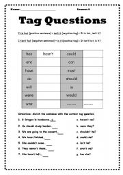 English worksheet: Tag Questions