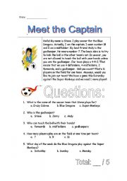 English Worksheet: Meet the Captain (reading comprehension)