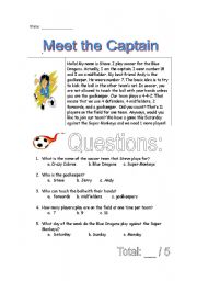 English worksheet: Meet the Captain (reading comprehension)