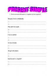 English worksheet: Present simple